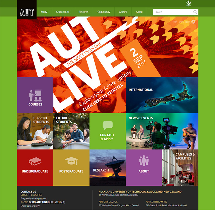 奧克蘭理工大學的學校網站建設