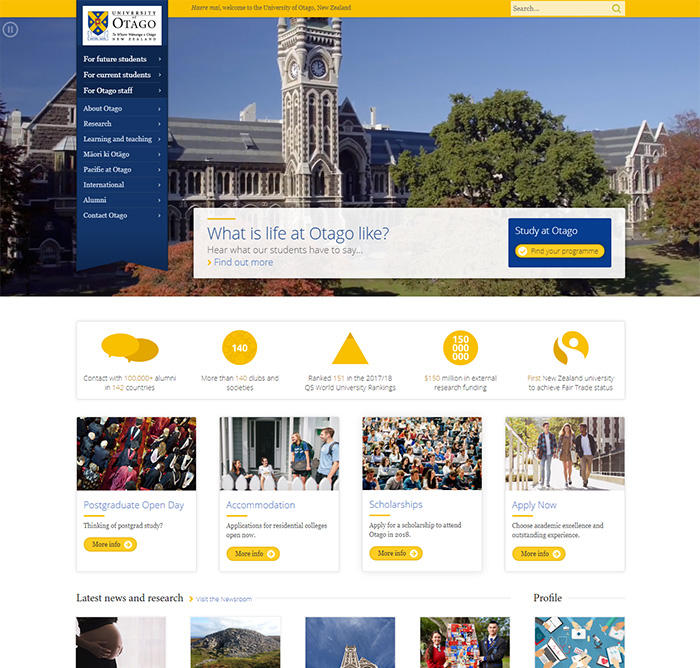 奧塔哥大學的學校網站建設