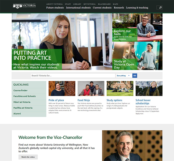 惠靈頓維多利亞大學的學校網站建設